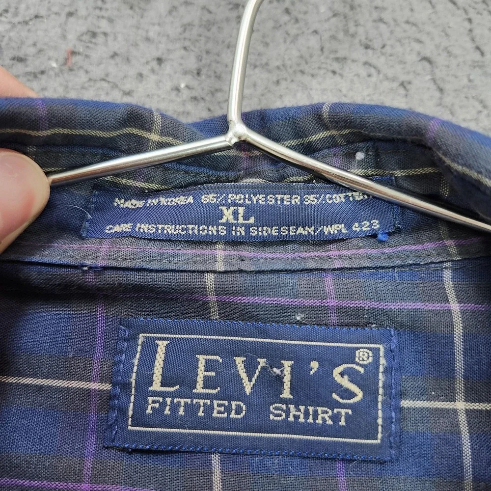 Levi's Shirt Mens XL Blue Plaid Long Sleeve Button Slim Fit Casual Fall